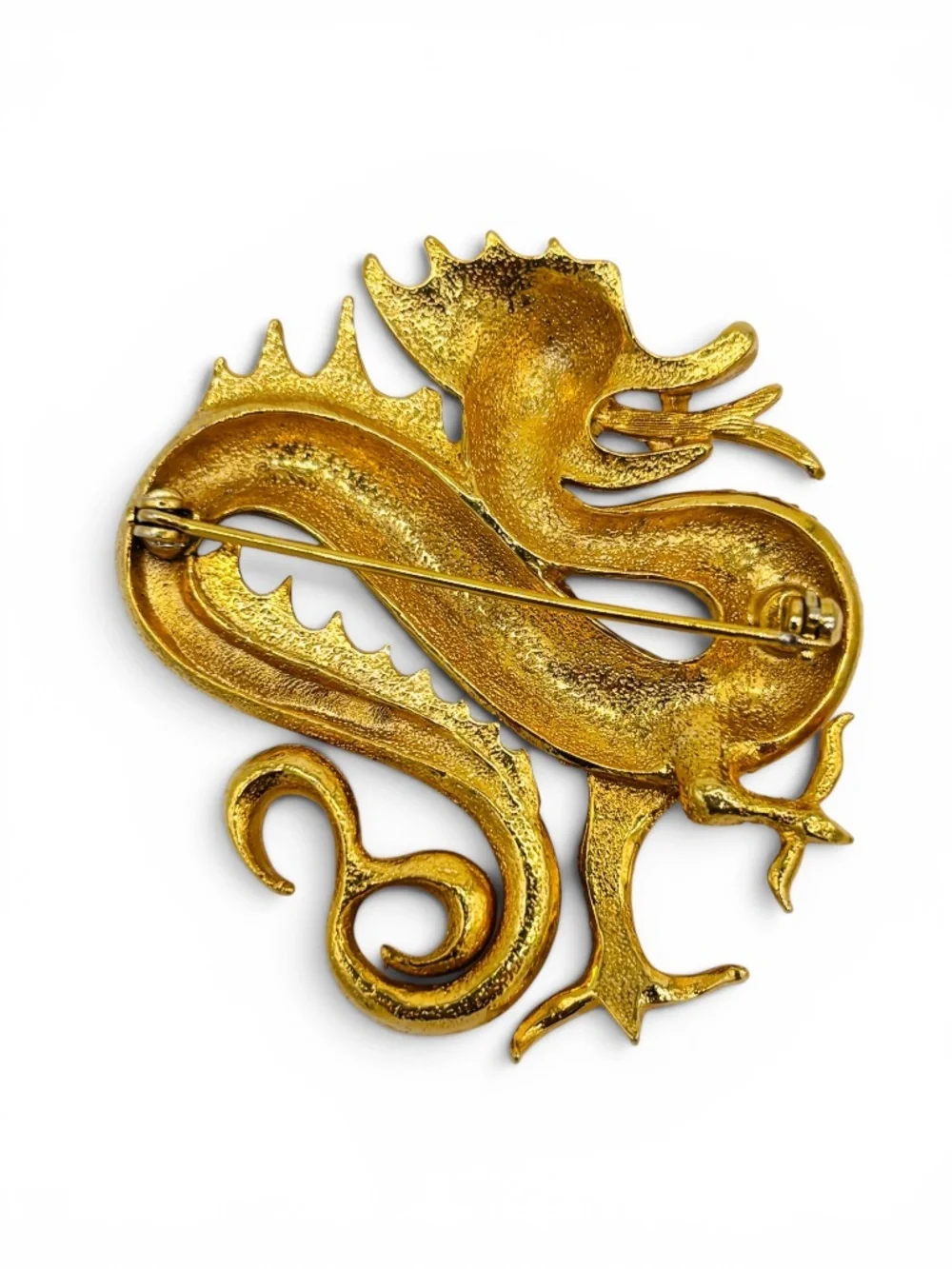 Vintage Gold Tone Dragon Brooch | Asian Dragon Pin | Mythical Statement Jewelry